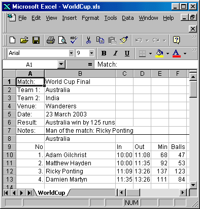 Exporting The Score Sheet Into Excel Format